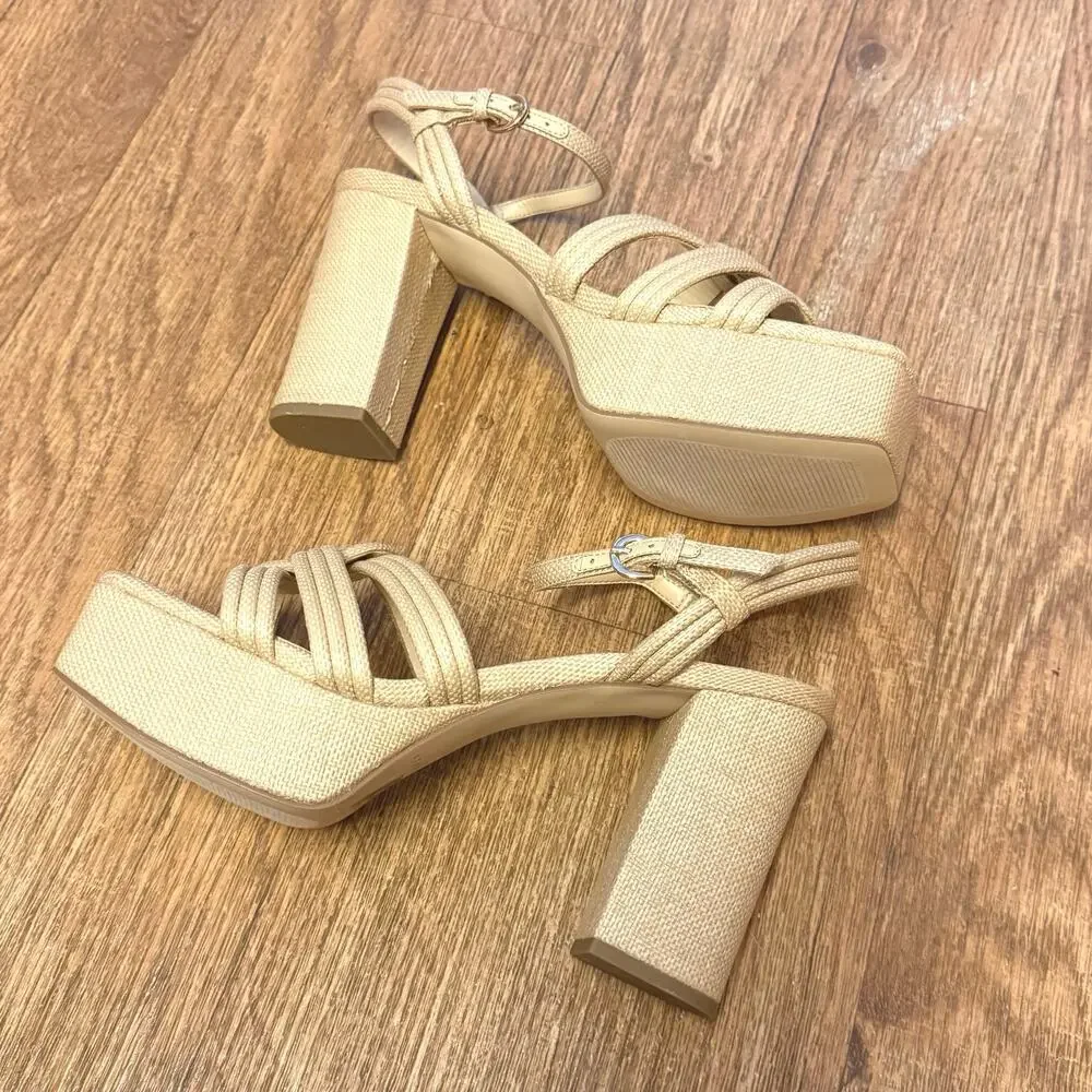 Marc Fisher LTD Cairo Platform Sandal in Medium Natural Size 9